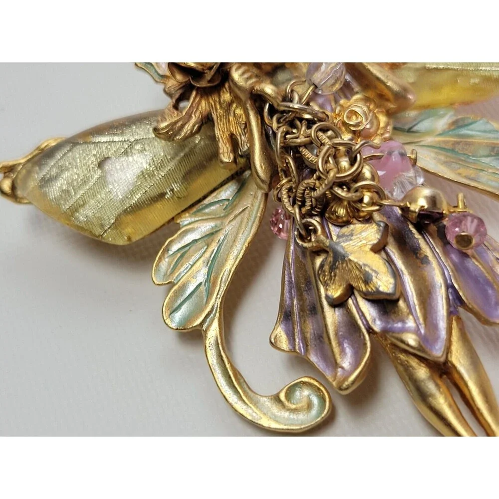 Vtg Kirk's Folly Enamel Primrose Flower Magic Garden Fairy Brooch‎ Pin Pendant